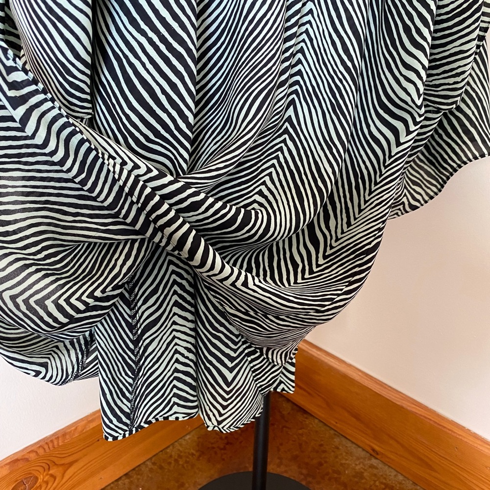 Parker Cold-Shoulder 100% Silk Mini Dress XS Black/White - Picture 9 of 16